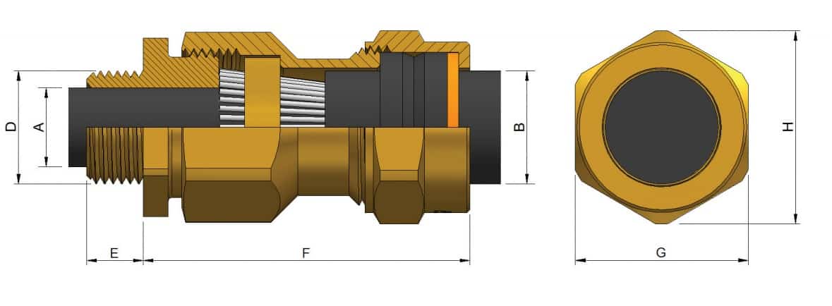 CW LSF Brass Cable Glands - Dimensions